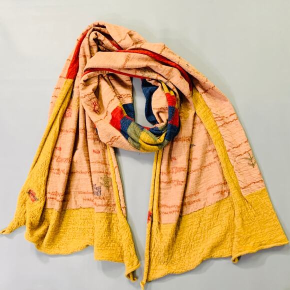 KAPITAL Orange Multi Color Trees Squares Oversized Wool Scarf - Picture 4 of 6